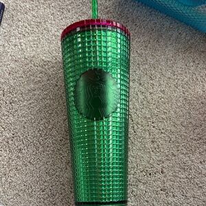 Starbucks Green Tumbler with Red Accents